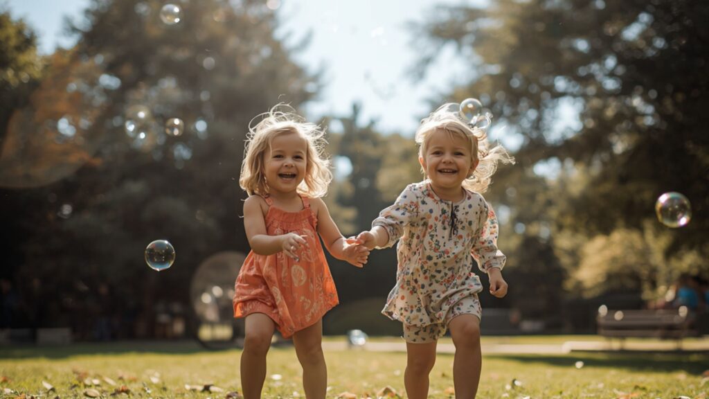 Happy toddlers playing outdoors, showing social interaction and development in relation to signs of autism in 2-year-olds