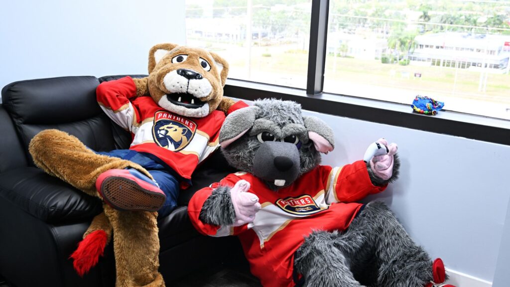 Autism Acceptance Night. The Florida Panthers mascots lounge in style