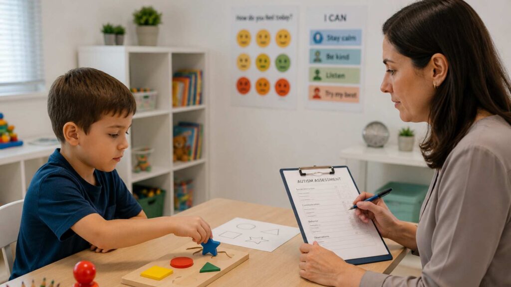 Clinician performing an autism diagnosis evaluation