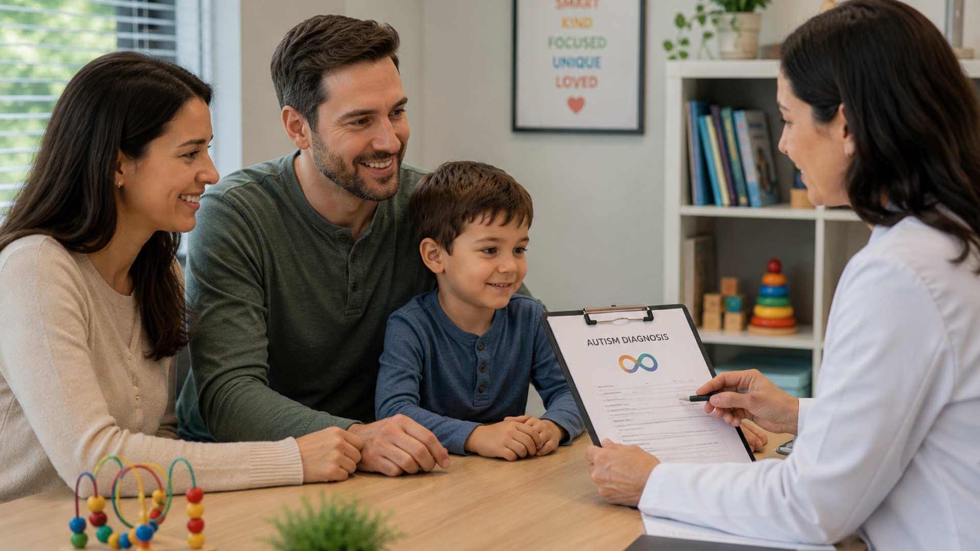 Parents attending an autism evaluation