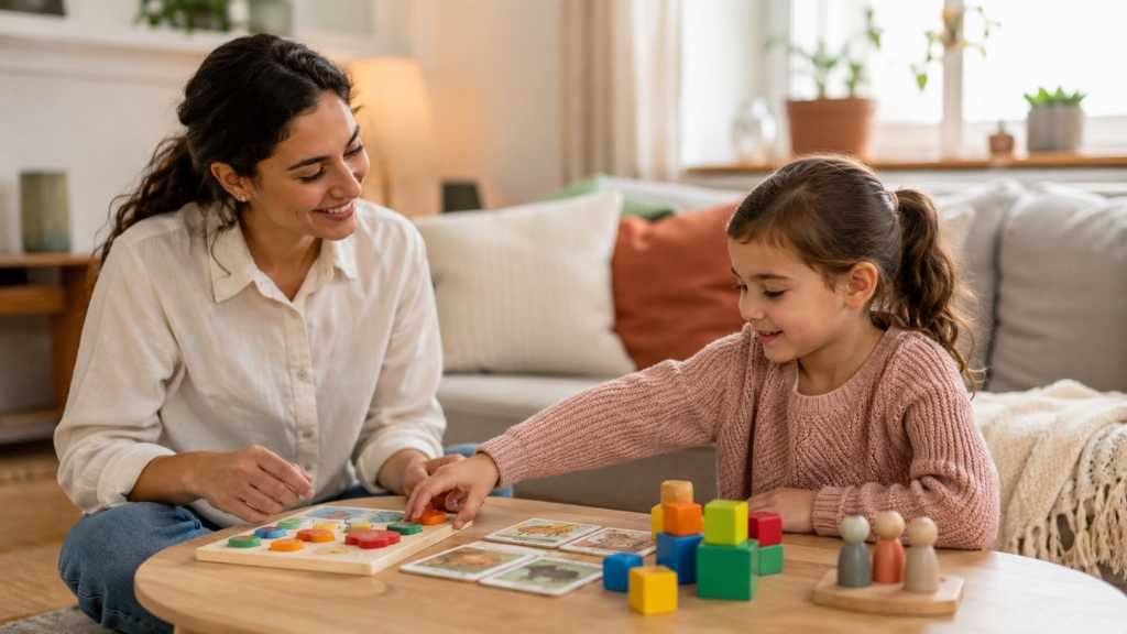 Child making choices during an ABA therapy activity with therapist support