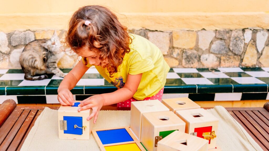 Sensory-friendly events for autism. A child plays with blocks